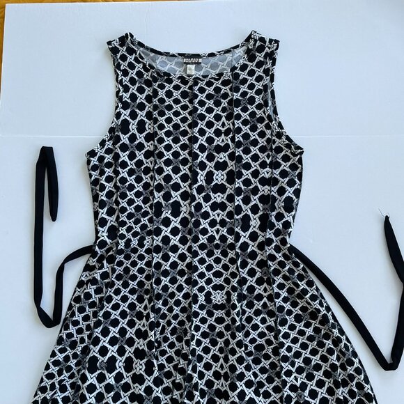 Haani Fit and Flare Panel Dress with Belt. Black & White. PXL Plus Size - Picture 5 of 11